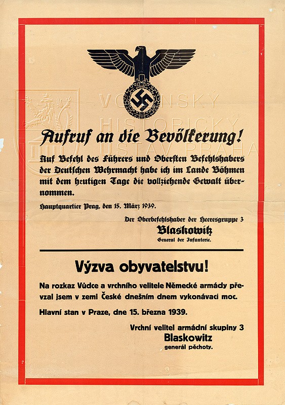 15. března 1939. Okupace českých zemí německou armádou.