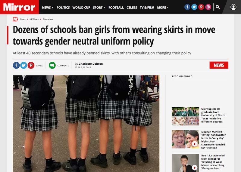 www.mirror.co.uk-dozens-schools-ban-girls-wearing-skirts gender agenda