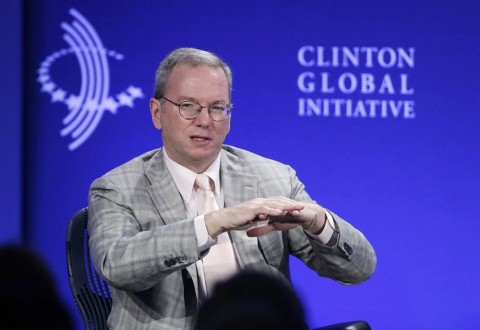 Eric Schmidt, Chairman of Google, at the "Pulse of Today's Global Economy" panel talk at the Clinton Global Initiative annual meeting, 26 Sept. 2013 in New York. Eric Schmidt first attended the CGI annual meeting at its opening plenary in 2010. Photo: Mark Lennihan
