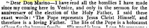 A letter from Cardinal Giuseppe Sarto (who became Pope Pius X in 1903) as quoted in Publications of the Catholic Truth Society Volume 29, 1896, 11.