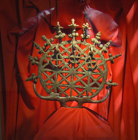 Bronze religious standard symbolizing the universe, used by Hittite priests; height: 34 cm; found at Alacahöyük; 2100-2000 BC; Product of Hattian art; Museum of Anatolian Civilizations, Ankara, Turkey.